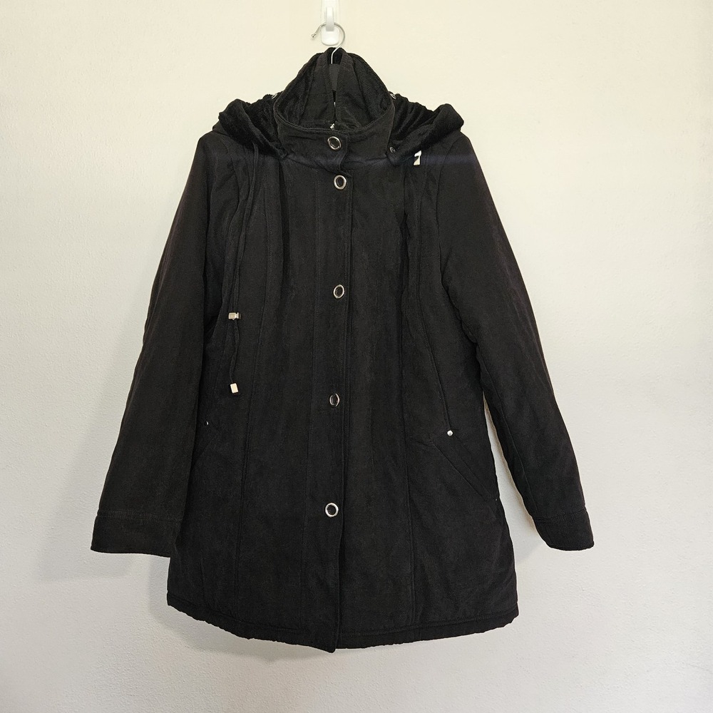 Breckenridge Womens XL Black Hooded Winter Parka Coat Faux Fur Lined Insulated - Picture 3 of 9